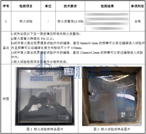 中空防火玻璃耐火1小時(shí)檢測(cè)結(jié)果