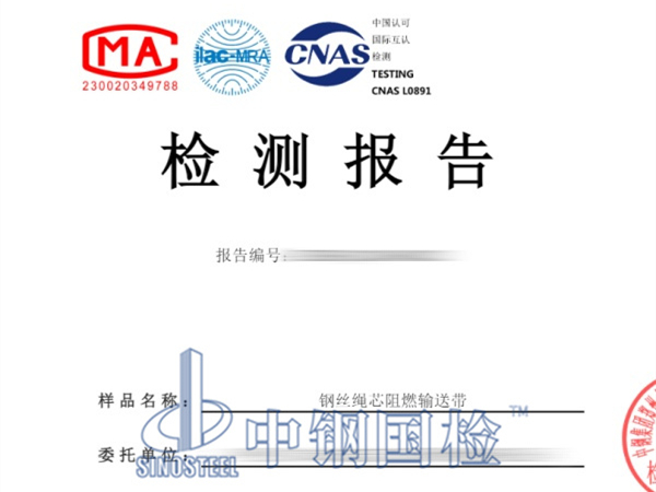鋼絲繩芯阻燃輸送帶檢測報(bào)告